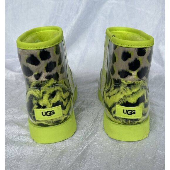 Size 6 Women's UGG Classic Clear Mini Animalia Boots Neon Green Animal Print - Picture 4 of 7